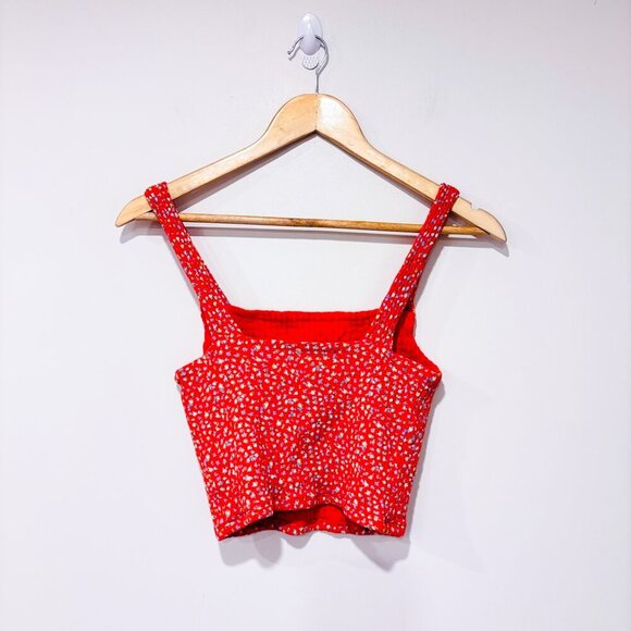 AMERICAN EAGLE – Orange Floral Smocked Crop Tank Top | Cotton Summer | Small * - Picture 7 of 7